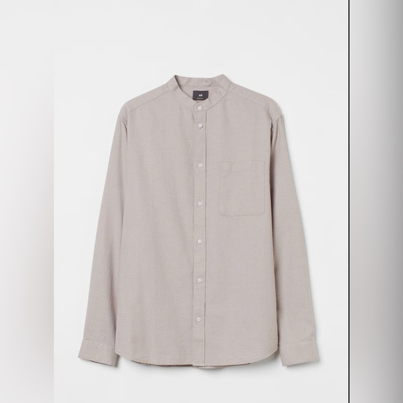 H&M Regular Fit Light Beige Minimalist 100% Cotton Button-Down Shirt Size Large - Picture 1 of 6